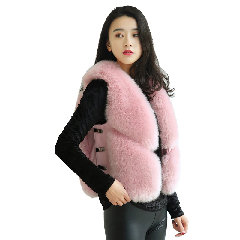 

Faux Fox fur vest top women 2019 new Autumn Winter fashion student Fur jacket Plus size sleeveless splice warm vest female A2542
