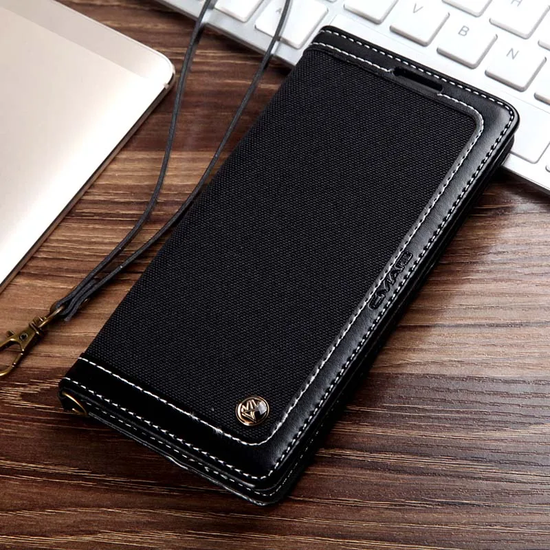 Black Чехол-бумажник из джинсовой кожи для samsung Galaxy S7 edge S8 S9 S10 Plus, Магнитный чехол-книжка с отделением для карт, чехол для samsung Galaxy Note 9 8 - Цвет: Black