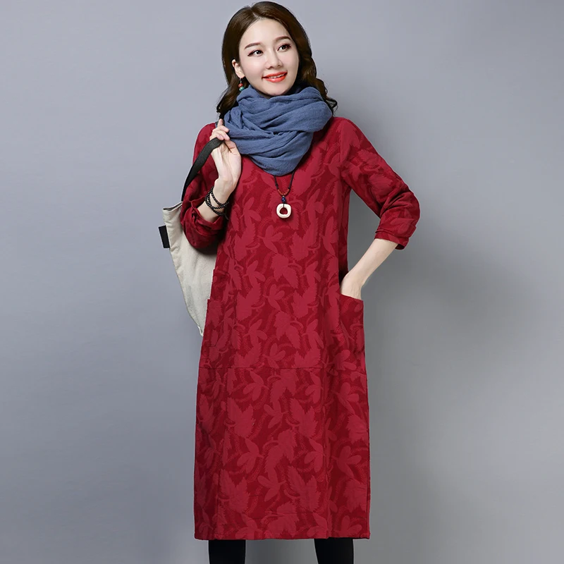 Женское повседневное шерстяное платье свободное хлопковое жаккардовое с