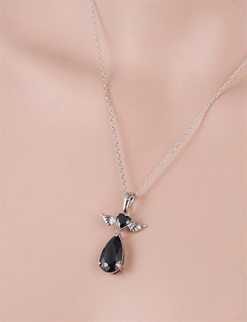 Ожерелье с подвеской в виде крыла ангела черным фианитом|jewelry chain necklace|jewelry gold