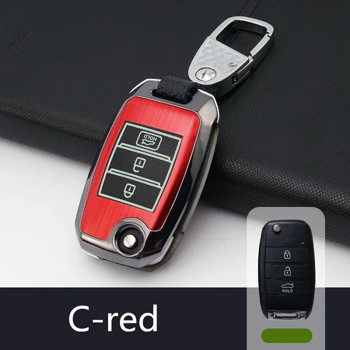 C-red Светящийся откидной складной чехол для ключа автомобиля для KIA Sid Rio Soul Sportage Ceed Sorento CeratoK2 K3 K4 K5 дистанционный чехол Защитный брелок - Название цвета: C-red