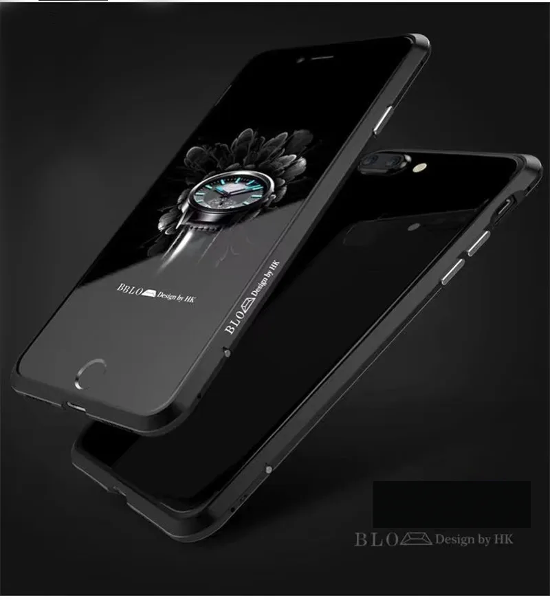 Роскошный бренд BOBYT Алюминиевый металлический бампер для iPhone 8 7 Plus чехол в форме колонки рамка с металлической кнопкой - Цвет: Black
