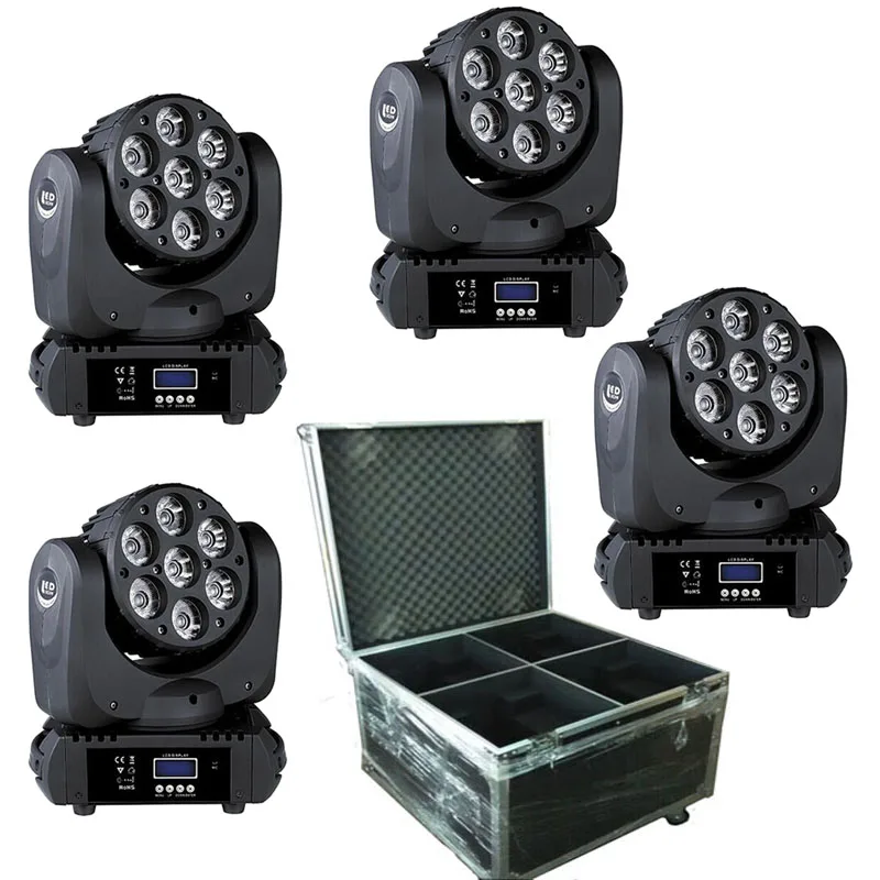 4 шт./7X12W движущийся головной свет + светильник чехол RGBW в 1 DMX512 управление