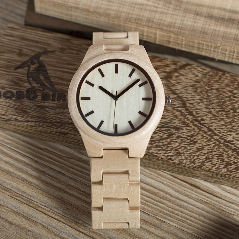 Часы BOBO BIRD Wood для мужчин кварцевые наручные часы с белым кленовым циферблатом Miyota