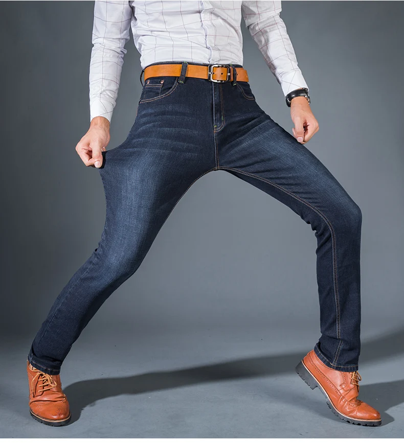 Мужские классические джинсы, брендовые, большие размеры, прямые, Homme Jean, тонкий, состаренный дизайн, байкерские штаны, подходят по дешевой цене, синие, обычные, Размеры 35, 40, 42