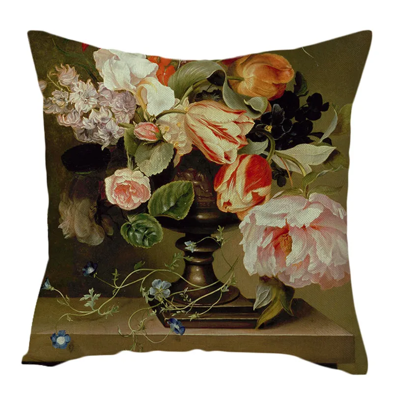 Льняная Подушка с цветочным принтом Fuwatacchi наволочка розовыми и цветами цветными