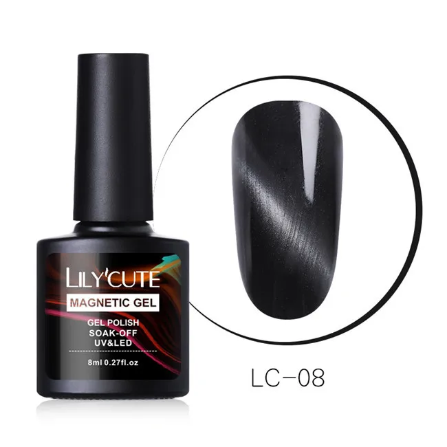 LC08 LILYCUTE, 8 мл, дымчато-серый, серия, кошачий глаз, гель с блестками, блестящий Магнитный Гель-лак, отмачиваемый, УФ-Гель-лак для нейл-арта - Цвет: LC08