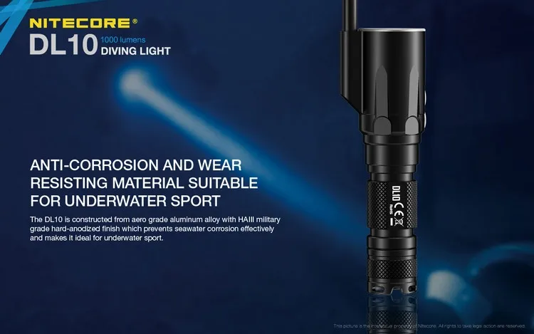 NITECORE DL10 светильник для дайвинга подводный Спорт 30 мс Водонепроницаемый 1000 люмен вспышка светильник фонарь без батареи 18650