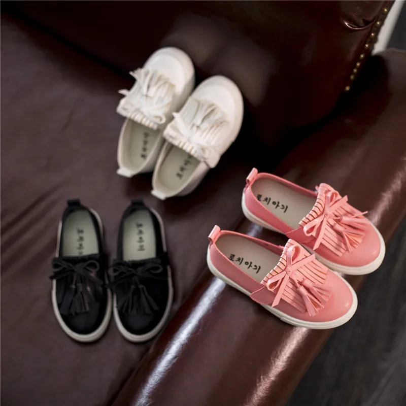 Spring Autumn Girls Shoes PU Leather With Bowknot Fringes Tassels Children Fashion Sneakers Kids Slip-on Loafers For Soft | Детская