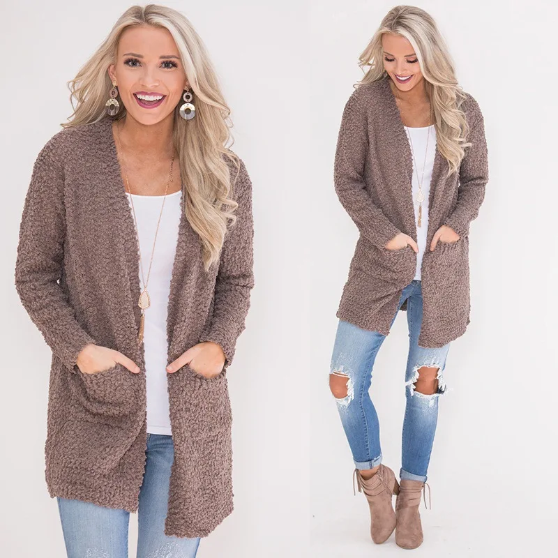 Women Jackets Coat Autumn Fleece Warm Cotton Veste Femme Long Pockets Loose Sleeve Tops Cardigan WLD429 |