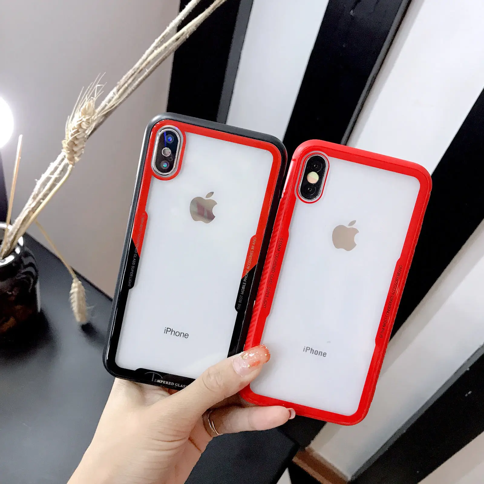 For iPhone X 8 6s 7 Plus Cover Hybrid Soft Silicone Bumper Clear Back Tempered Glass Case |