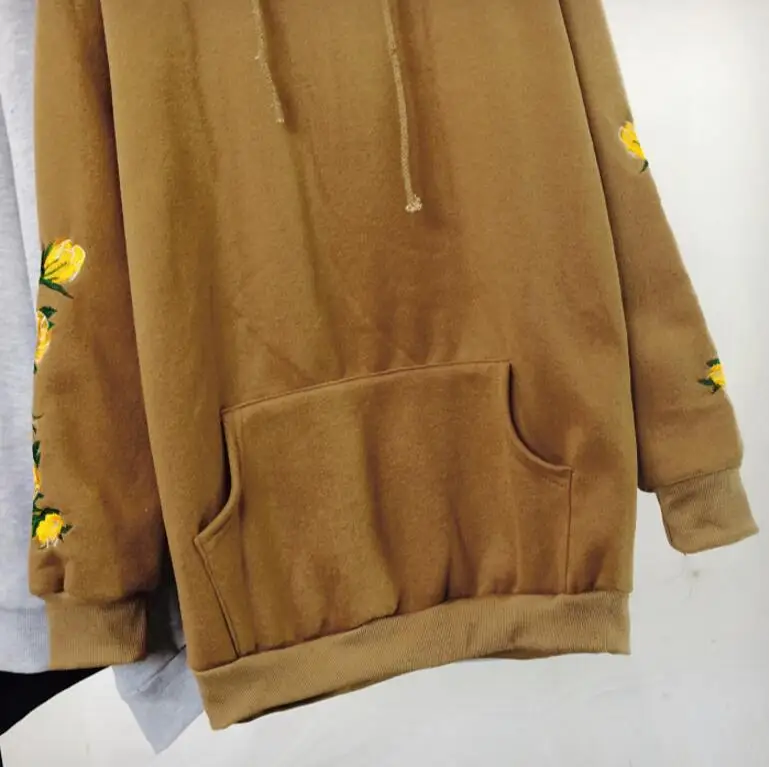 new long section of winter hoodies flower embroidered sleeves Sweatshirts women | Женская одежда