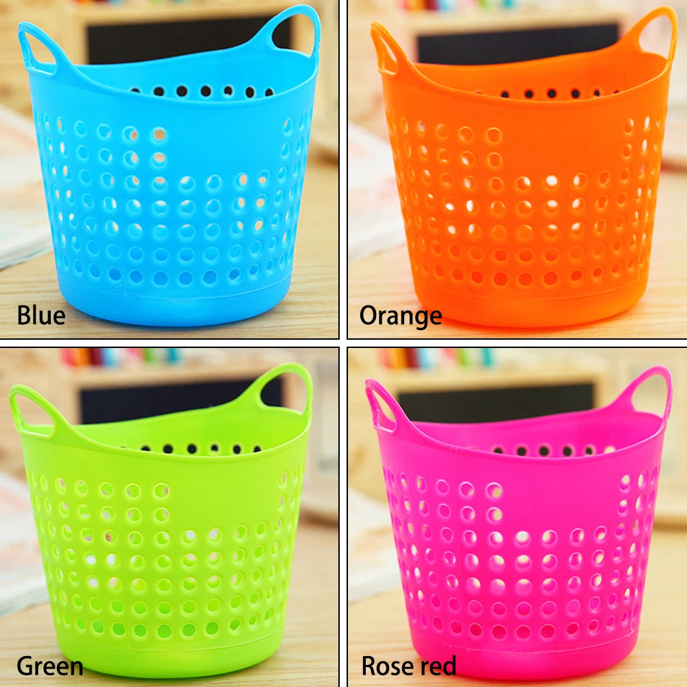 Colorful Durable Trash Can Flexible Plastic Stationery Storage Basket Dorm High Quality Laundry Closet Organizer Bins | Дом и сад