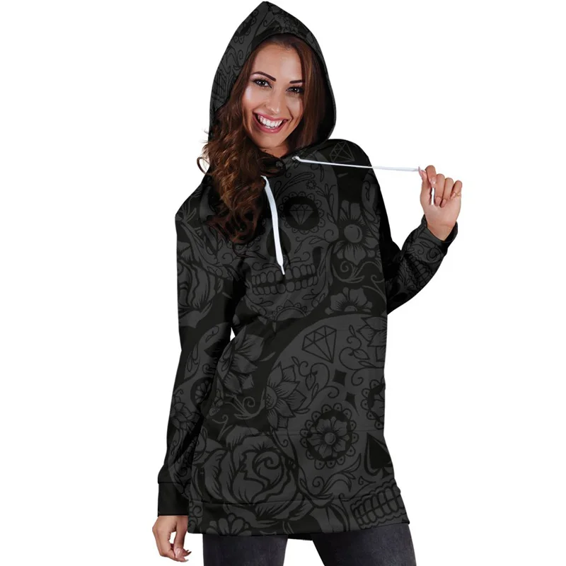 Женская толстовка с объемным принтом черепа капюшоном пуловер уличная одежда