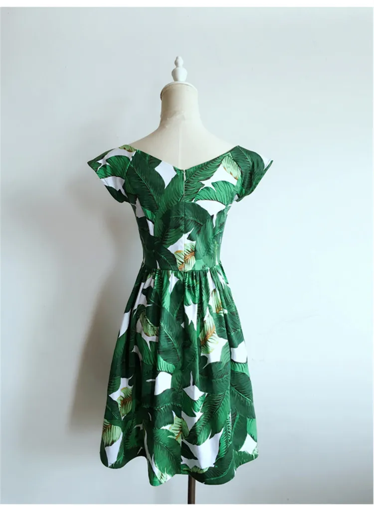 Летнее женское винтажное платье длиной до колена 50s зеленое банановое в стиле