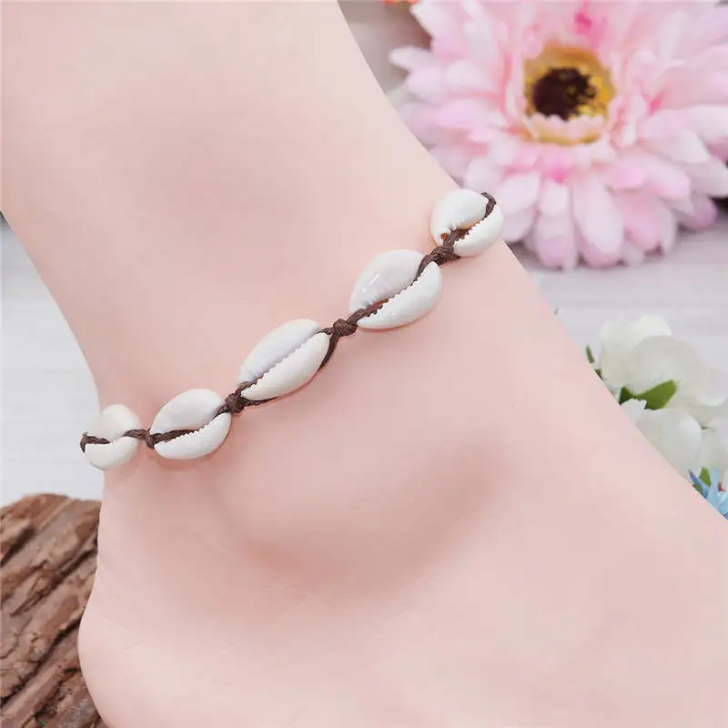 Doreenbeads бохо стиль для женщин и девочек оболочки браслет Кофе натуральный нога овальной Браслет пляж ювелирные изделия браслет на ногу 22 см(8 5/") Длинные, 1 предмет