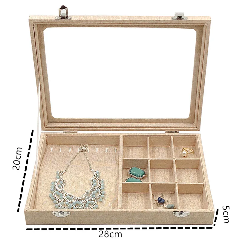 Velvet Carrying Case with Glass Cover Jewelry Ring Display Box Tray Holder Storage Organizer Earrings Bracelet | Украшения и
