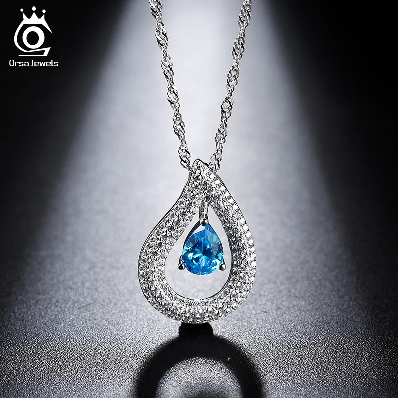 ORSA JEWELS женские ожерелья и кулоны AAA большой синий кубический циркон женское ожерелье с цепочкой модные роскошные ювелирные изделия AON121