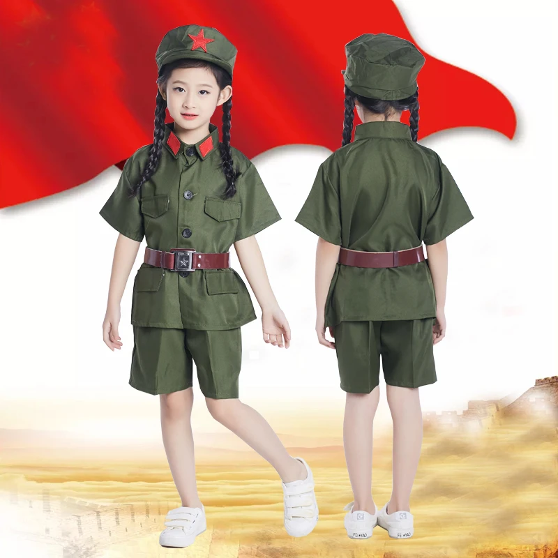 Дизайн, Китайская Красная армейская одежда для детей, косплей, военная форма для девочек и мальчиков, красный армейский костюм сценический костюм