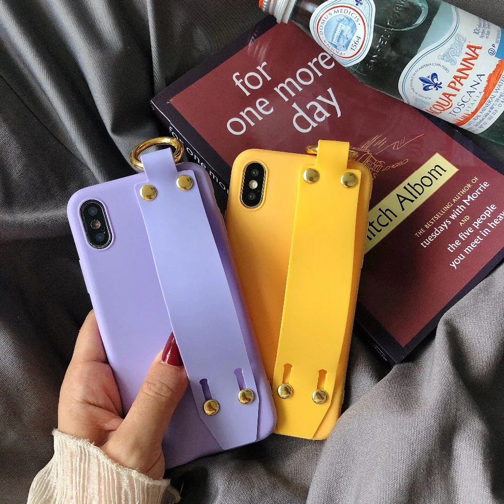 Однотонный чехол для телефона на запястье Чехол iPhone 8 7 плюс 6 6s подставки Мягкий