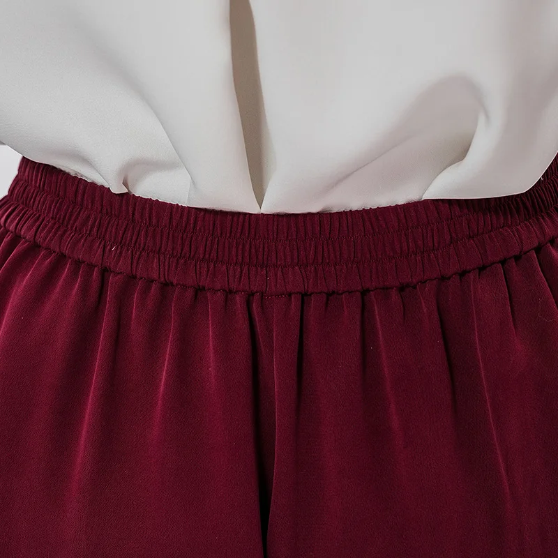 VOA темно красные шелковые брюки с косой талией и карманами повседневные Шелковые