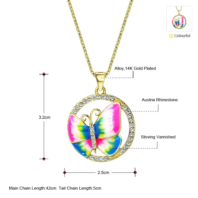 Neoglory светло желтый золотой цветной эмаль подвеска ожерелья в виде бабочки модный