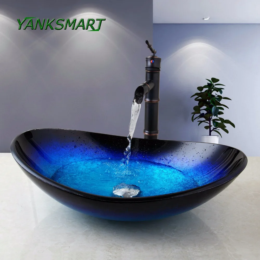 Бамбуковый смеситель для раковины YANKSMART черный кран + раковина ванной комнаты