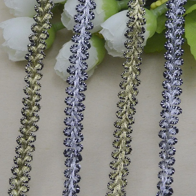 100 метров DIY аксессуары для одежды Дешевые изогнутые кружевные вставки для шитья Золотая серебристая косматая лента 8 мм Высокое качество.