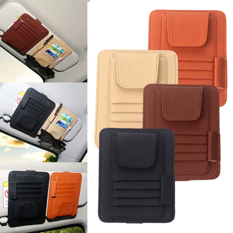 

Hot Car Sun Visor Glasses Holder Clip Credit Card Pack PU Leather ID Storage Bag JLD