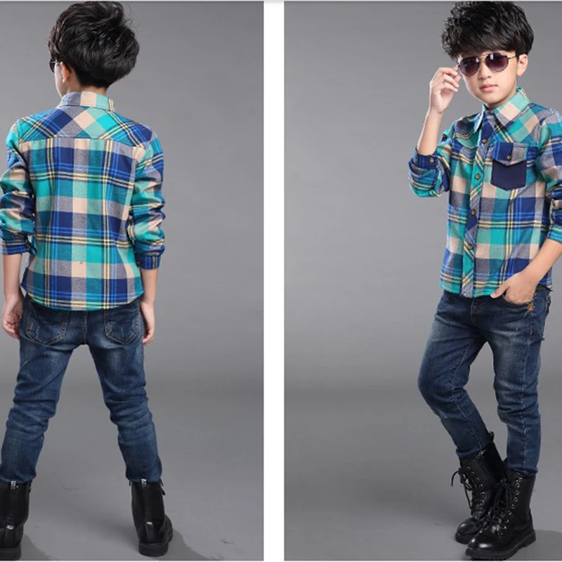 Мальчики Рубашки С Длинными Рукавами Хлопок Повседневная 2016 Осень-Весна плед