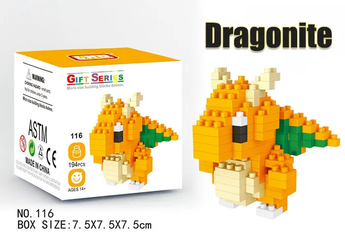 Dragonite Карманы Монстры блок Poke Mon строительный стек мальчик фигурка кирпичная игрушка Minecrafted малыш ребенок пикачус чармандерс Psyducks Cubones - Цвет: Dragonite