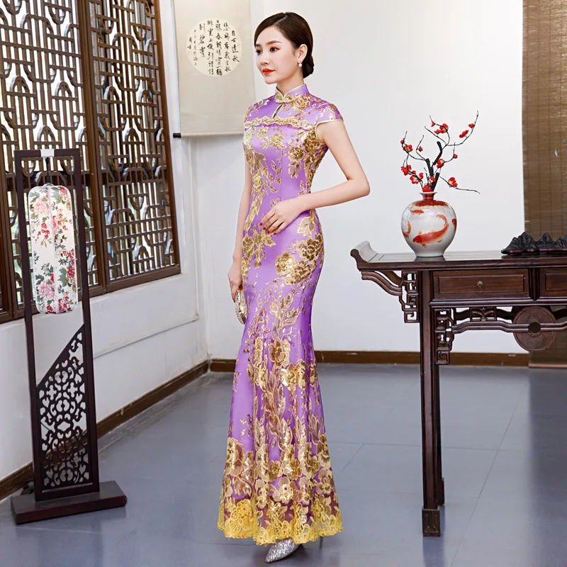 Красный вышивка Cheongsam Сексуальные платья Qipao длинный китайский традиционный свадебный платье восточные Свадебные платья с коротким рукавом QLX