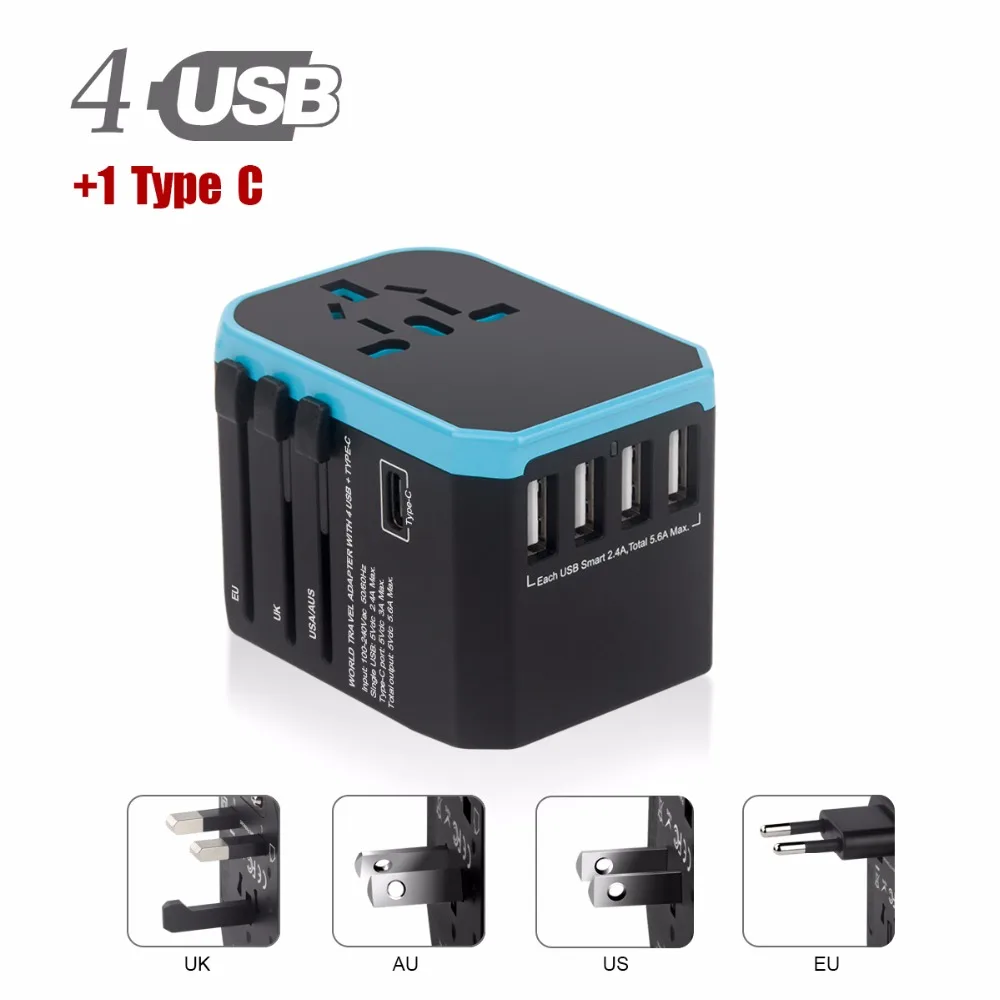 RU сток Hyleton Универсальный адаптер для путешествий USB адаптер питания зарядное устройство для телефона 4 USB AC по всему миру вилки для США, ЕС, Великобритании, Австралии type-C usb