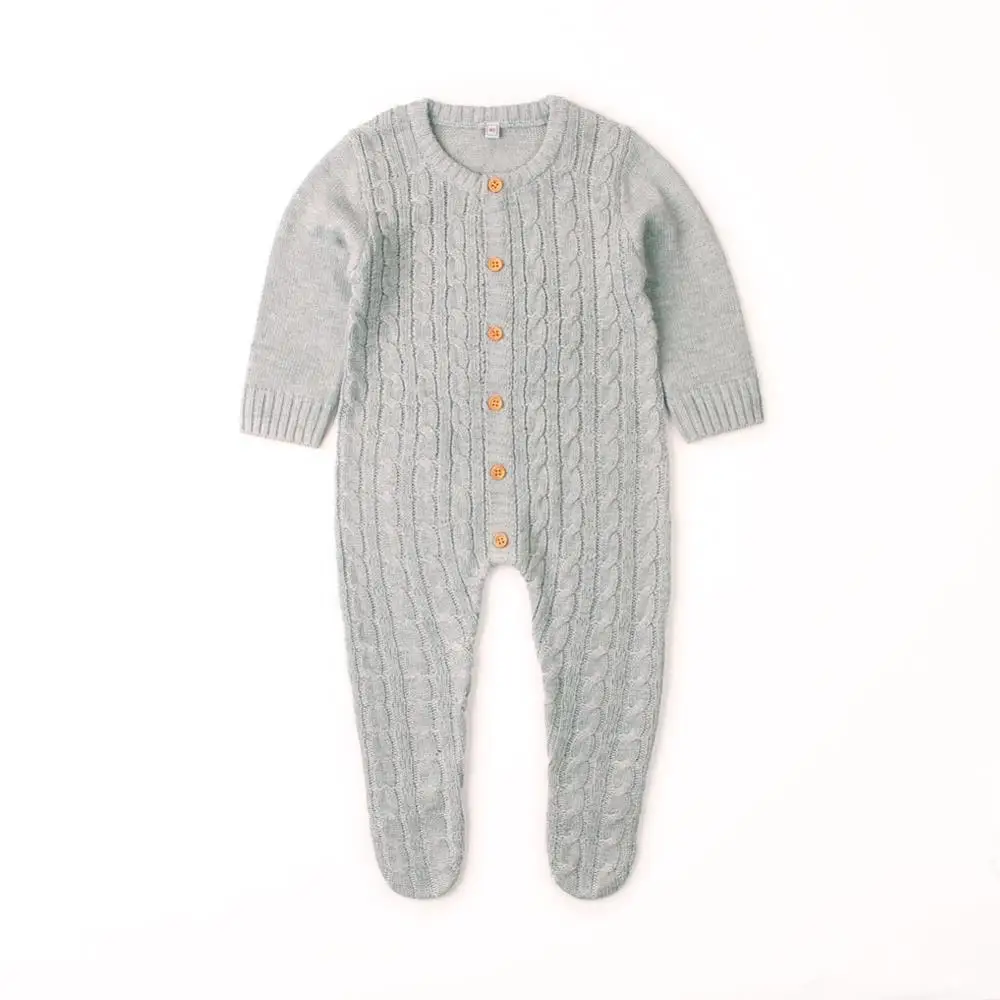 Gray rompers Детские комбинезоны с длинными рукавами для девочек, вязаные Комбинезоны для маленьких мальчиков комбинезоны, осенне-зимняя детская одежда однотонный комбинезон для детей от 0 до 24 месяцев - Цвет: Gray rompers