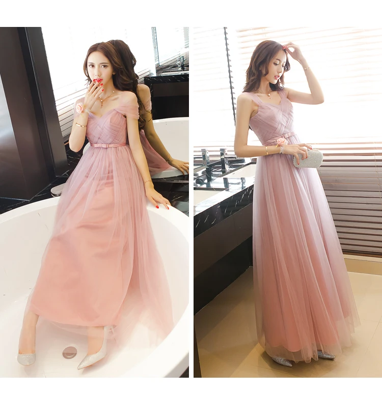 Пыльное розовое платье для подружки невесты Длинное Элегантное персикового и