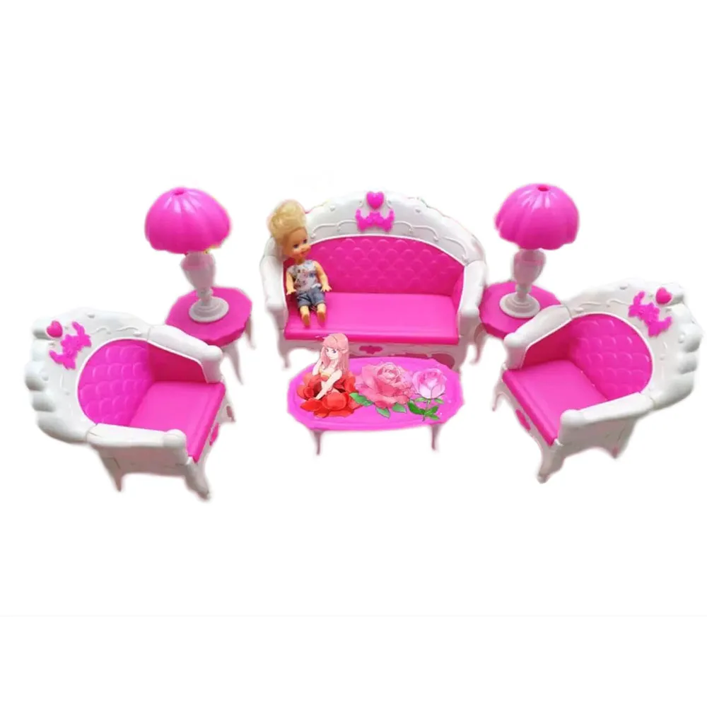 6 шт мебели из кукольного домика Мебель для Гостиной диван кресло стол подставка