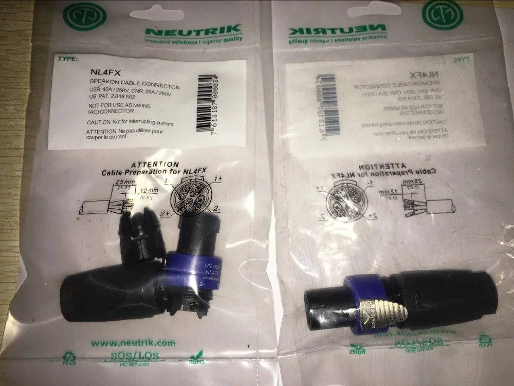 

2 шт./лот NEUTRIK нового типа NL4FX, 4-полюсный штекер, разъемы для аудиоколонок
