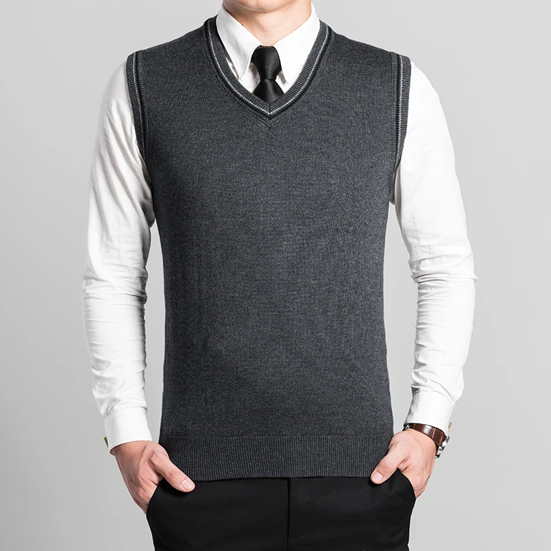 Лидер продаж вязаный кашемировый свитер без рукавов однотонный жилет для мужчин