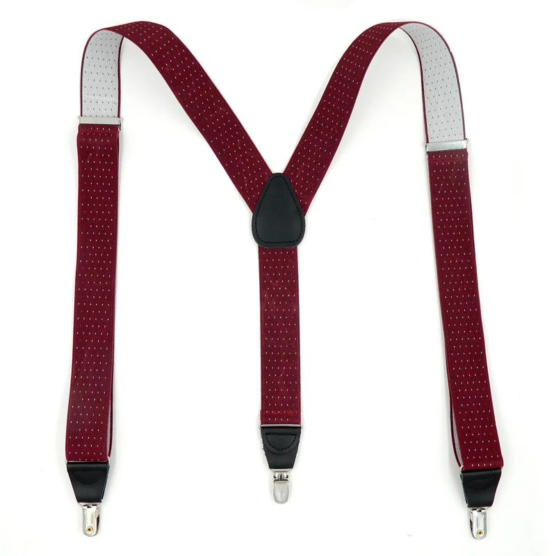 Мужские кожаные подтяжки темно красные повседневные с 3 клипсами в западном