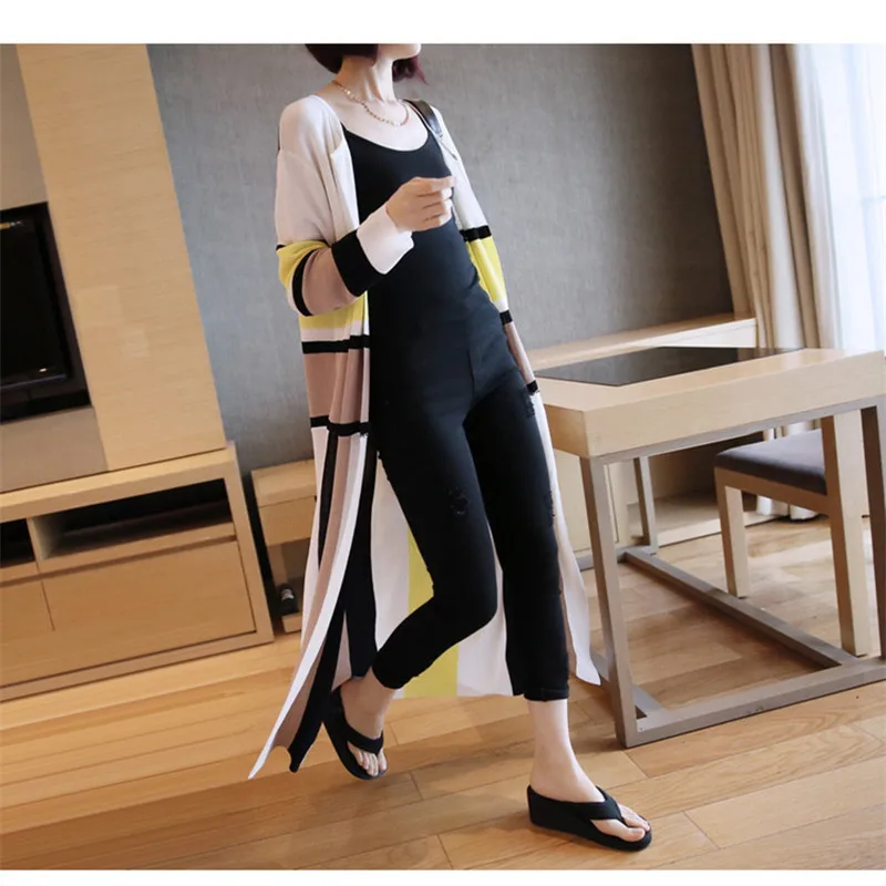 Free Shipping 2018 New Fashion Knitting Coat For Women Loose Outerwear Long Sleeve Maxi Soft Autumn Sweaters Striped Cardigan |