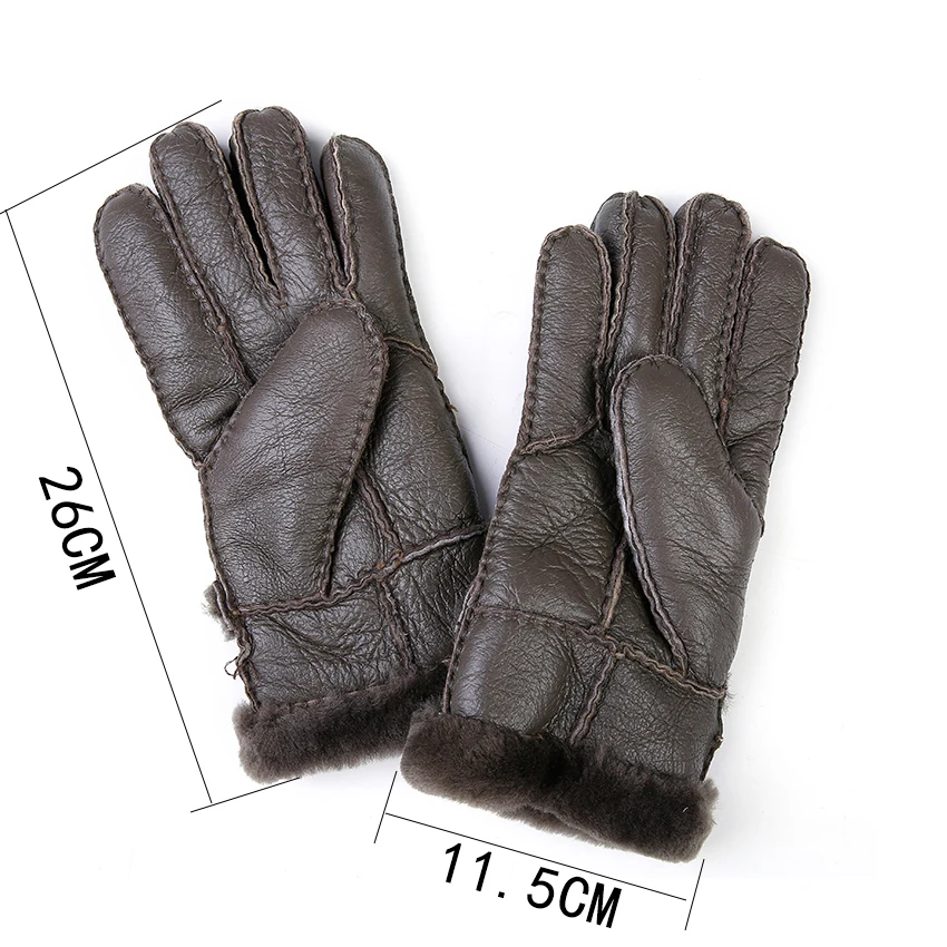 sheepskin men's winter gloves genuine leather warm double-faced sheep fur high quality | Аксессуары для одежды