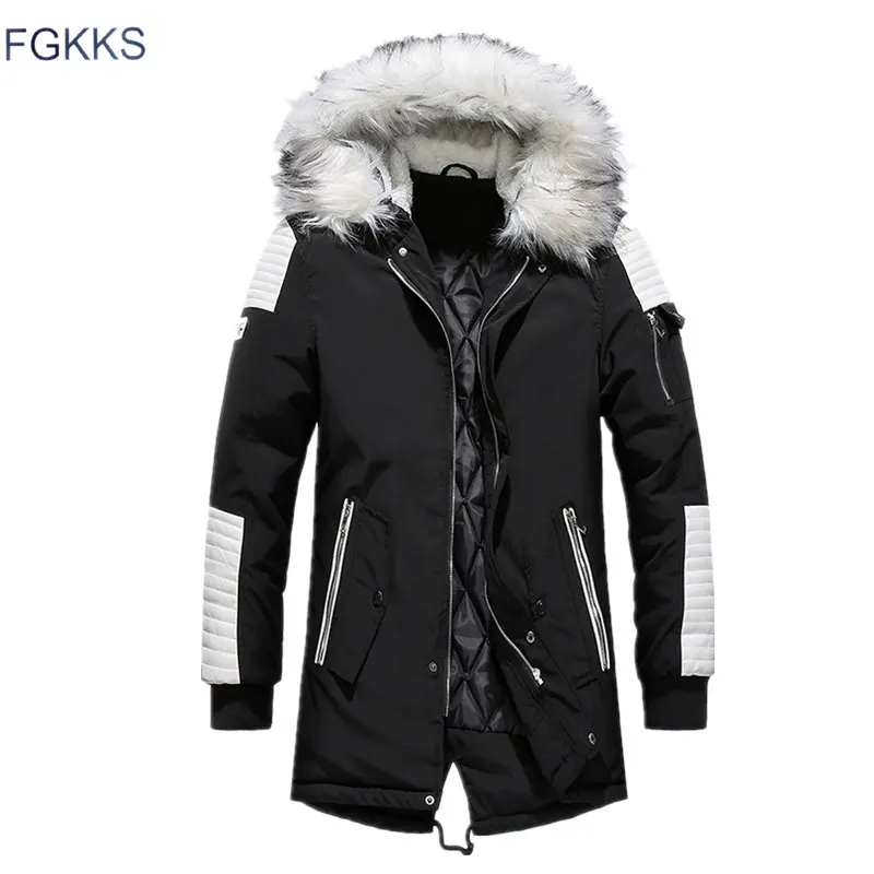 FGKKS Men Parka Cotton Thick Jacket 2020 Winter New Warm Fashion Fleece Jackets Coats Fur Collar  Men's Parkas