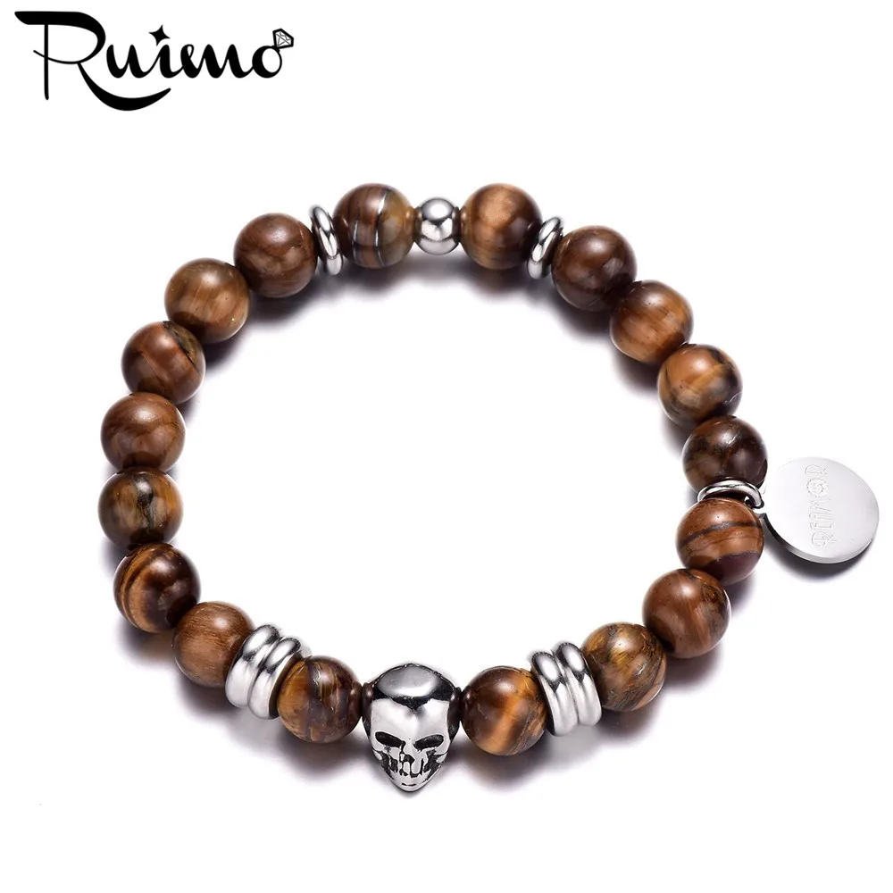 Браслет RUIMO натуральный камень тигровый глаз Beads 316l из нержавеющей стали бусины в