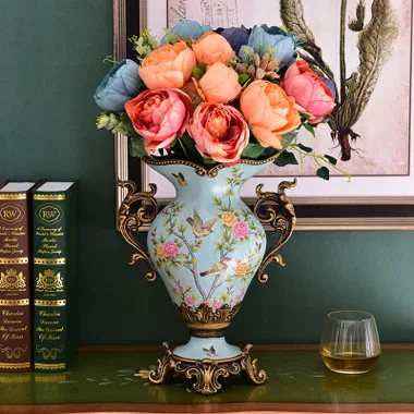 VASE with flower 04 Ваза европейского стиля украшения, американский домашний стол, цветок и ТВ шкаф, роскошный мягкий Декор подарок, гостиная simulati - Цвет: VASE with flower 04
