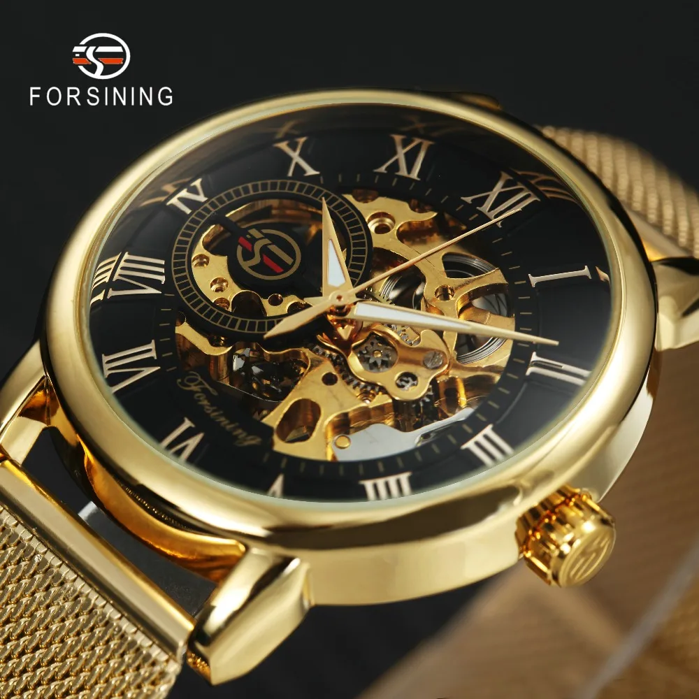 FORSINING мужские часы лучший бренд класса люкс механические Золотой Скелет