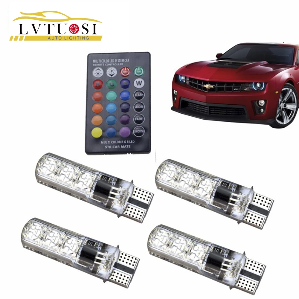 

LVTUSI T10 W5W RGB LED Car Bulbs With Remote Control 194 168 RGB Led Lamp Reading Wedge Lights Strobe 12V Silicone 5050 SMD CJ