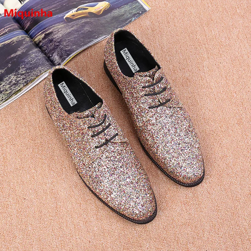 Miquinha Pointed Toe Basic Style Bling Design Men Shoes Lace Up Casual Party Nightclub Breathable Leisure | Обувь