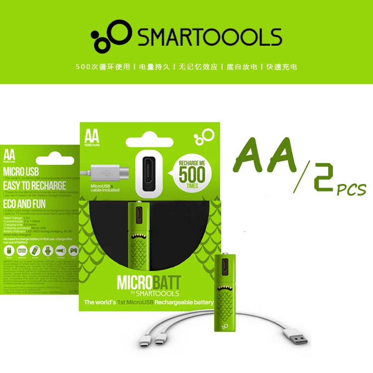 SMARTOOOLS 2 шт./упак. AA Mirco USB аккумуляторная батарея АА Ni MH 1000 мАч 1 в игрушки удаленные