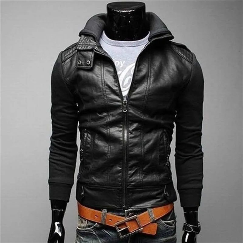 Модное мужское пальто из искусственной кожи в стиле рок приталенная куртка с