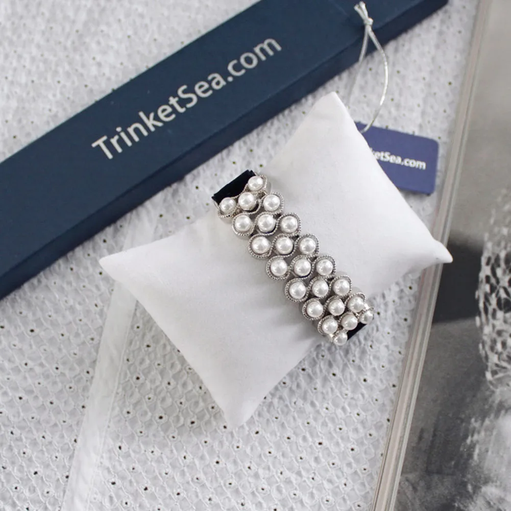 TrinketSea Новый Модный 2017 Черный Мягкий Бархат Жемчуг Группа Шарм Браслеты Для